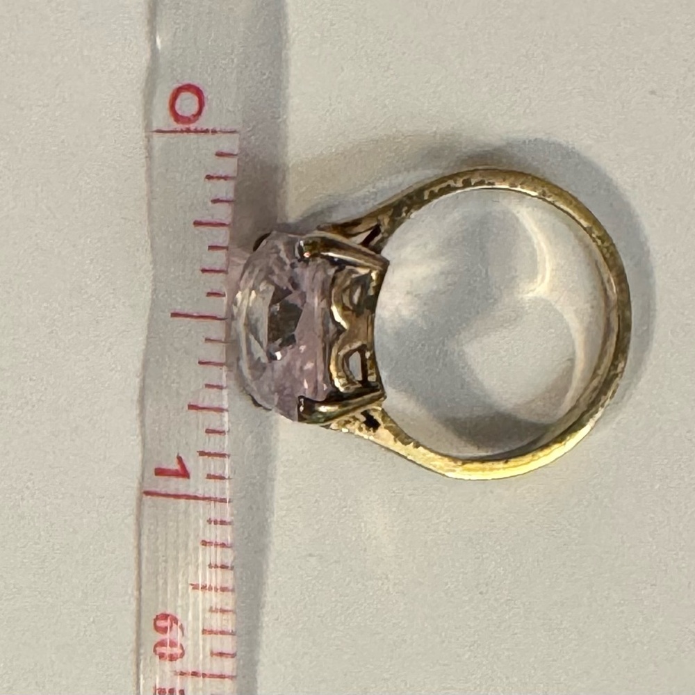 Ring - sterling silver/gold tone plated- stone is a faceted light pink or purple - Picture 10 of 12